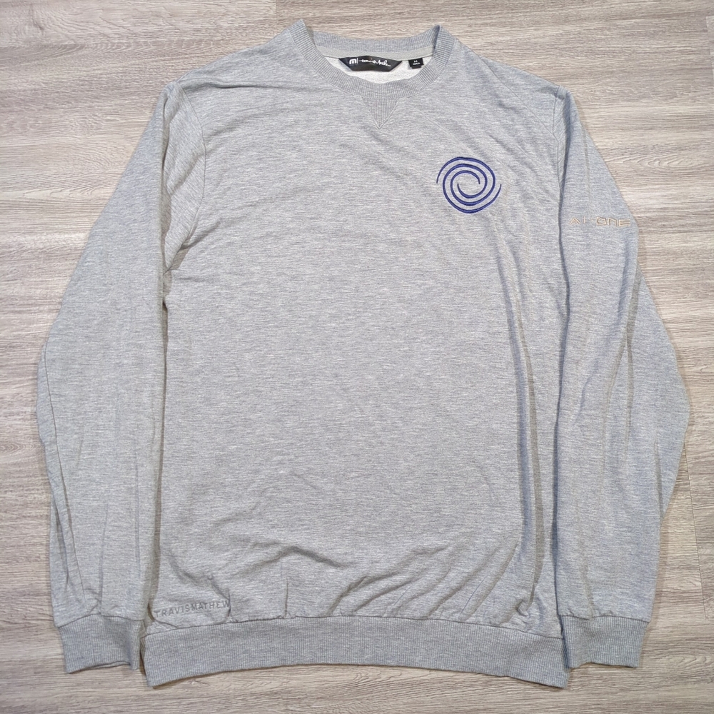 Travis Mathew Men's M Amenities Crewneck Sweatshirt Odyssey AI-One Golf Grey